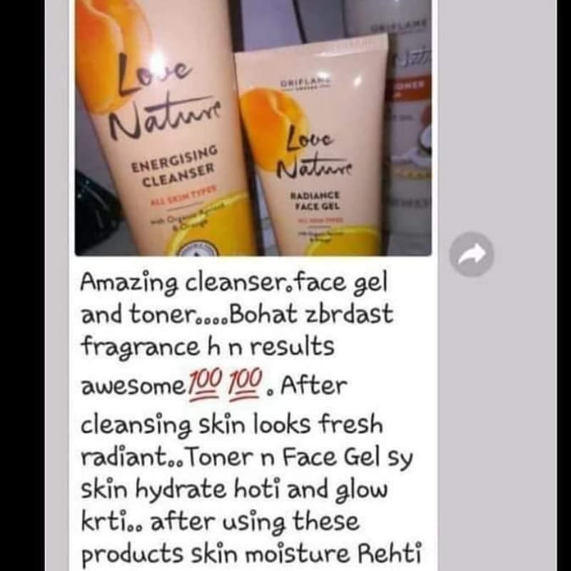 Love nature energising cleanser,toner,n face gel with orange juice n aprico
